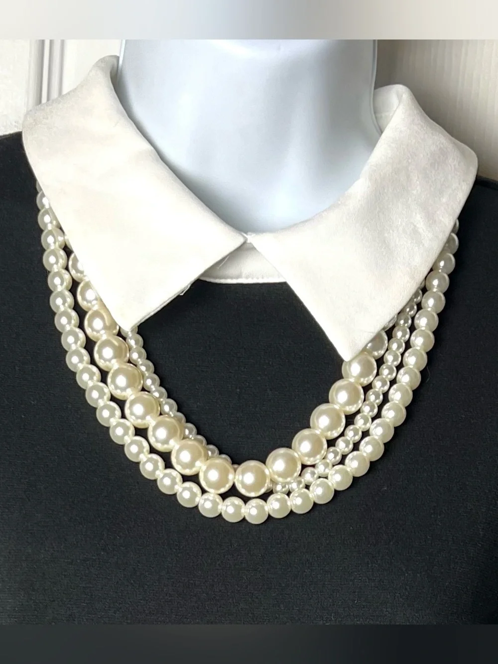 KARL LAGERFIELD Paris Dress Shift Peter Pan Collar Pearls Black White Designer - Picture 8 of 11